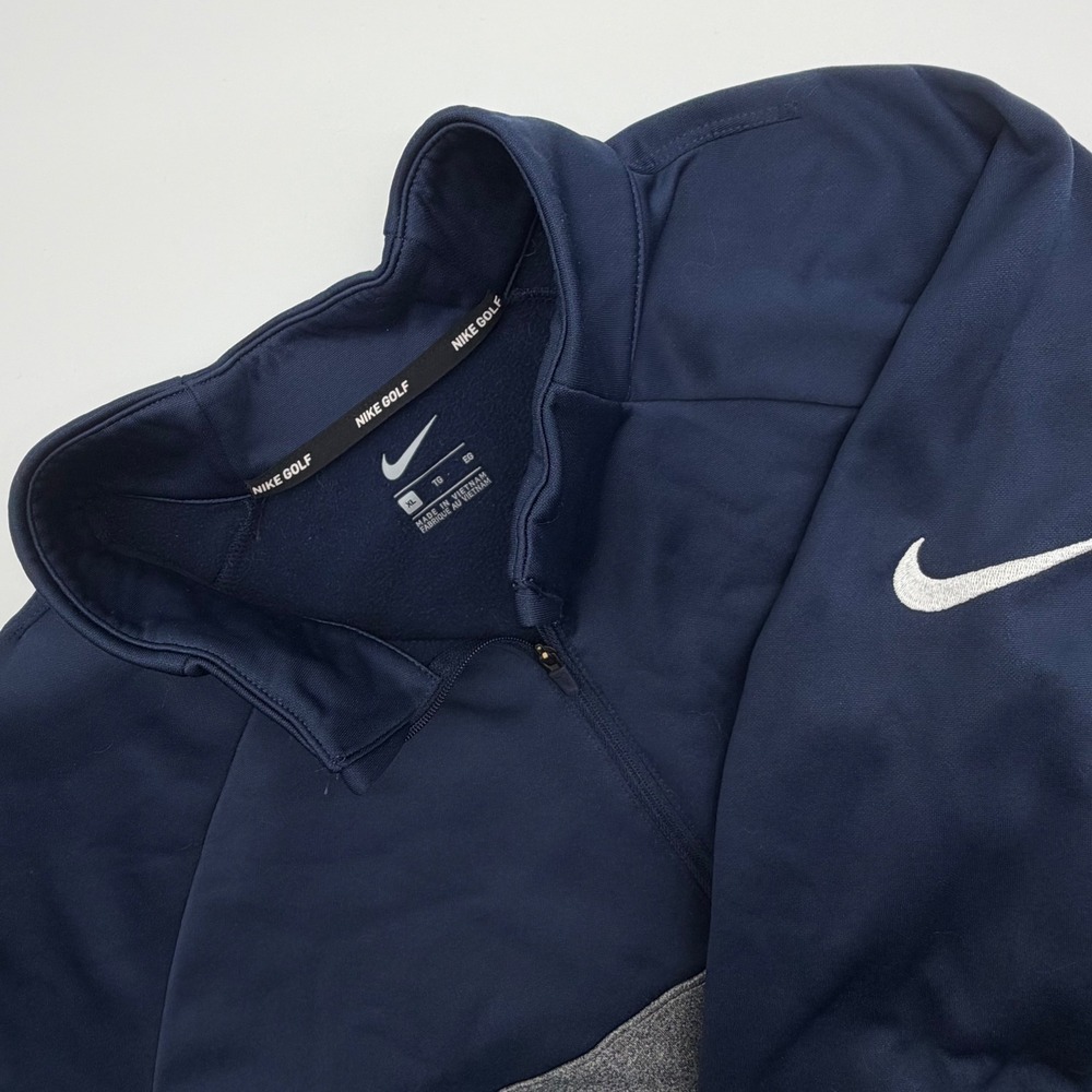 Nike Golf Mens XL Therma-FIT 1/4 Zip Pullover Navy Blue Gray Colorblock Fleece